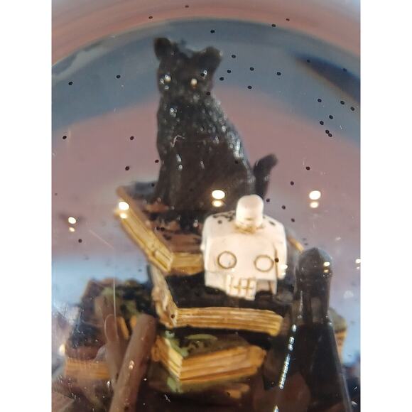 Halloween Spooky Witch Hand Black Cat Book of Spells Water Globe with Black Bats - Picture 9 of 16